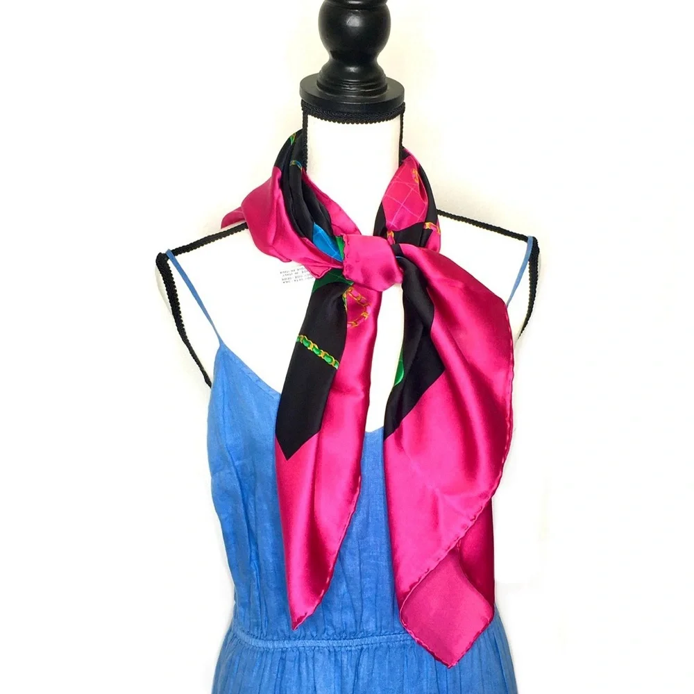 CHANEL authentic silk scarf pink black